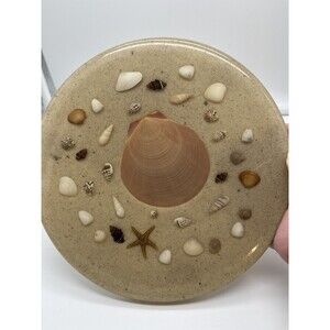 5pc Vtg Lucite Unique Designs Abalone Seashell Sand Trivet & 4 Coasters USA